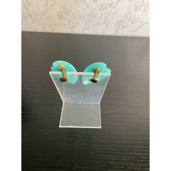 Vintage Blue Screw Back Double Teardrop Earrings - Picture 3 of 4